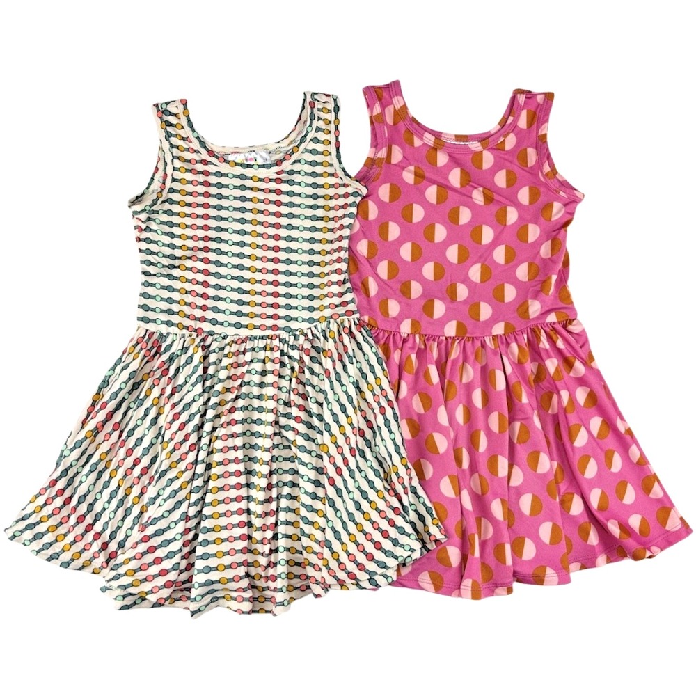2 Dot Smile Girls Sz 2T Tank Dress Lot Pink Beige Dots Bead Twirl Sleeveless NWT